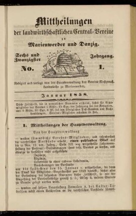 Sechs und Zwanzigster Jahrgang. No. 1. Januar 1858.