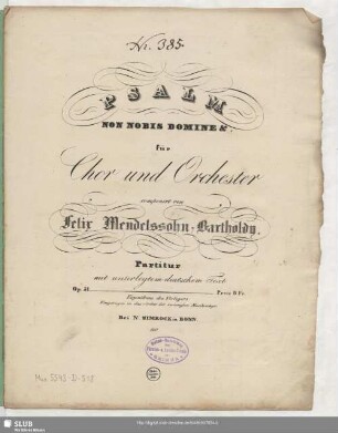 Psalm Non nobis Domine &. für Chor und Orchester : op. 31