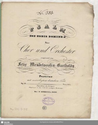 Psalm Non nobis Domine &. für Chor und Orchester : op. 31