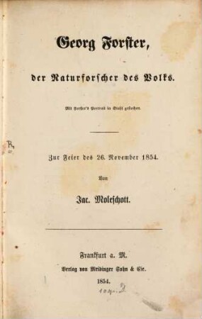 Georg Forster, der Naturforscher des Volks : zur Feier des 26. November 1854
