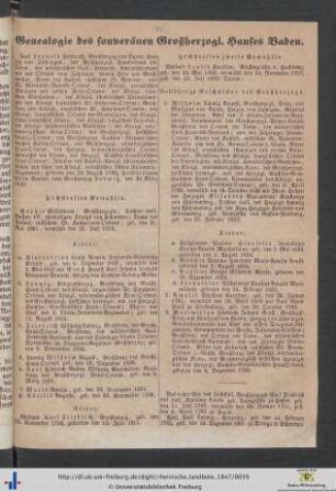 Genealogie des souveränen Großherzogl. Hauses Baden.
