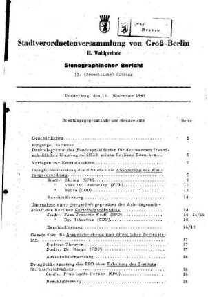 Nr. 33, 10. November 1949, Ordentliche Sitzung
