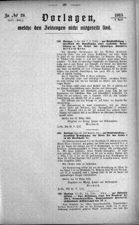Anlage: zu No.19 (193-200), Vorlagen, welche den Zeitungen nicht mitgeteilt sind
