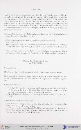 Sitzung der Math.-nat. Klasse am 3. Juni 2000