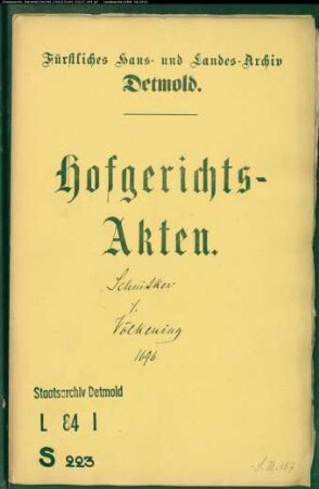 Schnitker, Hermann in Lemgo gegen Hermann Volkening zum Brockschmidt - Schuldforderung