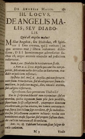 III. Locus. De Angelis Malis, Seu Diabolis.