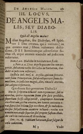 III. Locus. De Angelis Malis, Seu Diabolis.