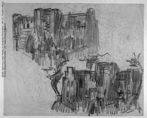 Zwei Varianten der Burganlage (Vorderseite), Bleistift auf Papier.