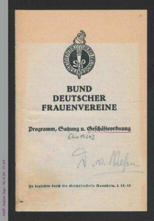 Bund Deutscher Frauenvereine - Programm, Satzung und Geschäftsordnung