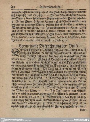 Hermetische Betrachtung der Pulse.