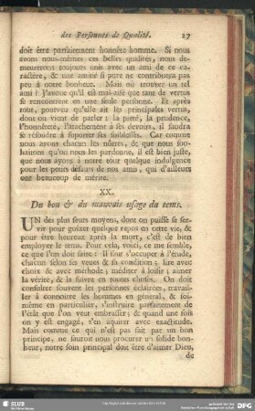 XX. Du bon et du mauvais usage du tems