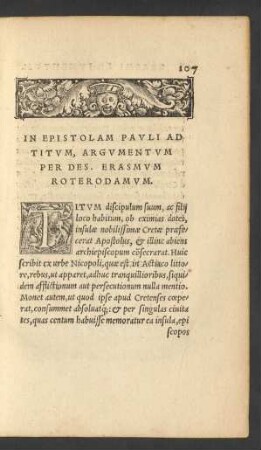 In Epistolam Pauli Ad Titum, Argumentum Per Des. Erasmum Roterodamum.