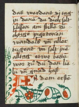 Federzeichnung, koloriert, Ranke mit Blüten und Früchten