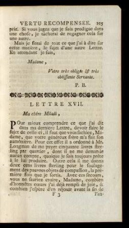 Lettre XVII. Ma chère Miladi, ...