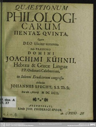 Quaestionum philologicarum pentas quinta