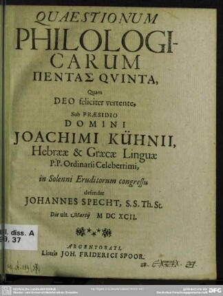 Quaestionum philologicarum pentas quinta