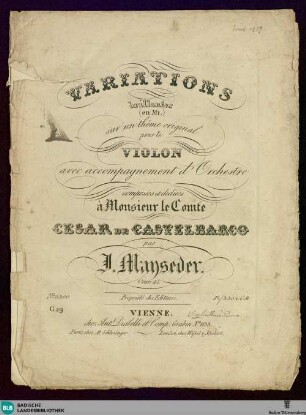 Variations brillantes (en Mi) : sur un thême original pour le violon; avec accompagnement d'orchestre; oeuv. 45