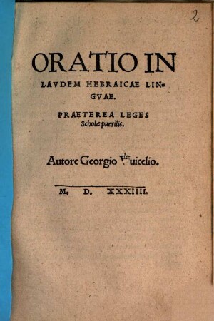 Oratio In Lavdem Hebraicae Lingvae