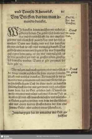 Die IX. Art der Brieffen. Von Brieffen, darinn man jemandts dancket