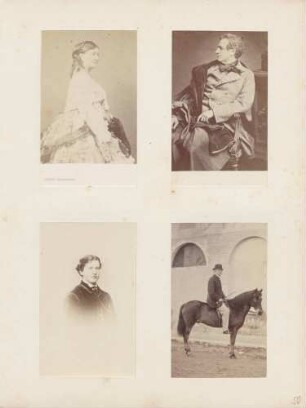 links oben: Marie, Duchess of Hamilton, geb. Marie Amalie von Baden rechts oben: William Alexander Douglas, 11. Duke of Hamilton (Ehemann) links unten: William Douglas, 12. Duke of Hamilton (Sohn) rechts unten: William Alexander Douglas, 11. Duke of Hamilton, auf einem Pferd sitzend (Ehemann)