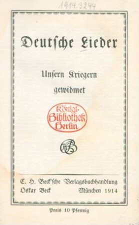 Deutsche Lieder : unsern Kriegern gewidmet