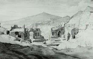 Ansicht der Ruinen des antiken Theaters in Taormina