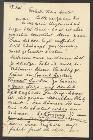Brief an Ludwig Strecker  und B. Schott's Söhne : 12.11.1902