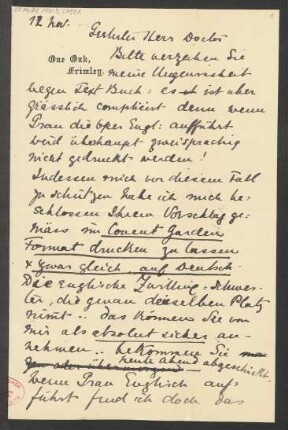 Brief an Ludwig Strecker <senior> und B. Schott's Söhne : 12.11.1902