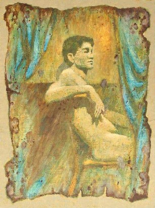 Männliche Figur im Theaterrahmen