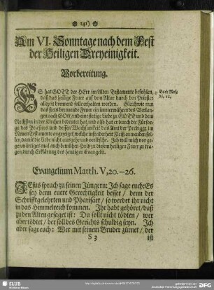 Am VI. Sonntage nach dem Fest der Heiligen Dreyeinigkeit