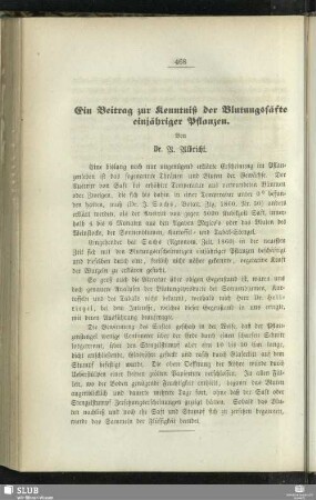 Ein Beitrag zur Kenntniß der Blutungssäfte einjähriger Pflanzen