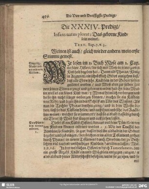 Die XXXIV. Predigt, Infans natus plorat; Das geborne Kindlein weinet