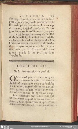 Chapitre XII. De la Fermentation en général
