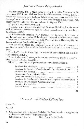 Themen der schriftlichen Reifeprüfung