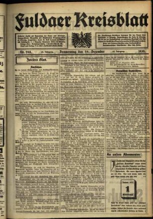 Zweite Ausgabe vom Donnerstag, den 29. Dezember 1910.
