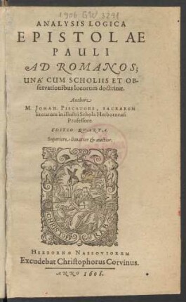 Analysis Logica Epistolae Pauli Ad Romanos : Una Cum Scholiis Et Observationibus locorum doctrinae