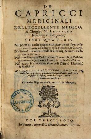 De capricci medicinali : libri quattro