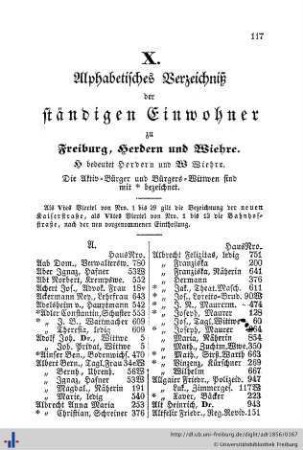 Alphabetisches Verzeichniß der ständigen Einwohner.