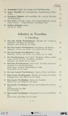 Arbeiten in Porzellan. I. Abteilung (Nr. 61-184)