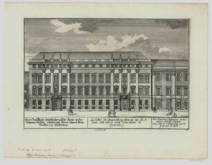 Ansicht des Palais Questenberg-Kaunitz in Wien, Kupferstich, um 1750? : Das Gräfliche Questenbergische Haus in der Johannis Gassen : erbauet von Herrn Johann Adam Graffen von Questenberg ; C. P. S. C. M. = L'Hotel de Questenberg dans la rue de St. Jean. - [S.l., um 1750?]. - 1 Kunstbl. : Kupferst., 33 x 22 cm