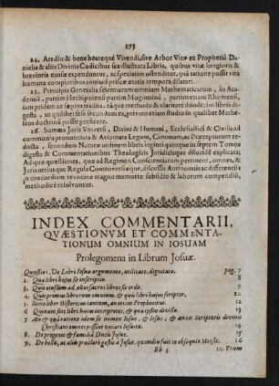 Index Commentarii, Quaestionum Et Commentationum Omnium In Iosuam
