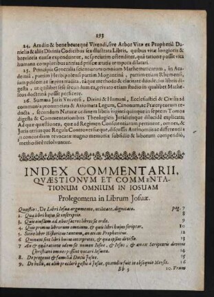 Index Commentarii, Quaestionum Et Commentationum Omnium In Iosuam