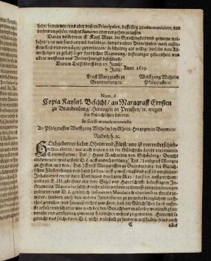 C1r-C1v Num. 6, Copia Kayserl. Befelchl, an Marggraff Ernsten zu Brandenburg ...
