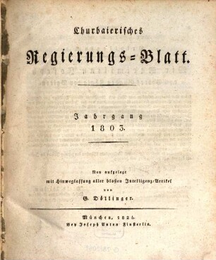Churpfalzbaierisches Regierungsblatt. 1803