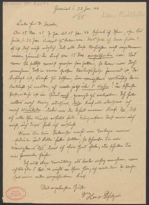 Brief an Ludwig Strecker (senior) an B. Schott's Söhne : 22.01.1946