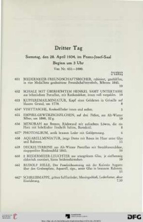 Dritter Tag: Samstag, den 28. April 1934 im Franz-Josef-Saal, Beginn um 3 Uhr (Nr. 651-1000)