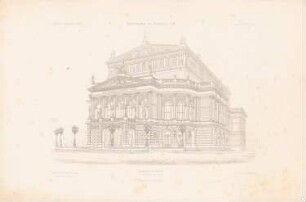 Neues Theater (Oper), Frankfurt/Main: Perspektivische Ansicht von Süden (aus: Atlas zur Zeitschrift für Bauwesen, hrsg. v. L.v.Tiedemann, Jg. 33, 1883)