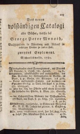 105-159, Zweites Suplement. Michaelismesse, 1781