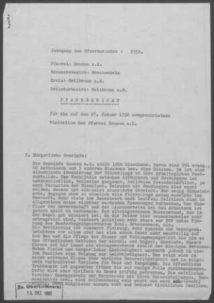 Hausen/Zaber: Pfarrbericht 1952