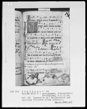 Antiphonacium (Winterteil) — Initiale V (espere autem sabbati), Folio 142 recto